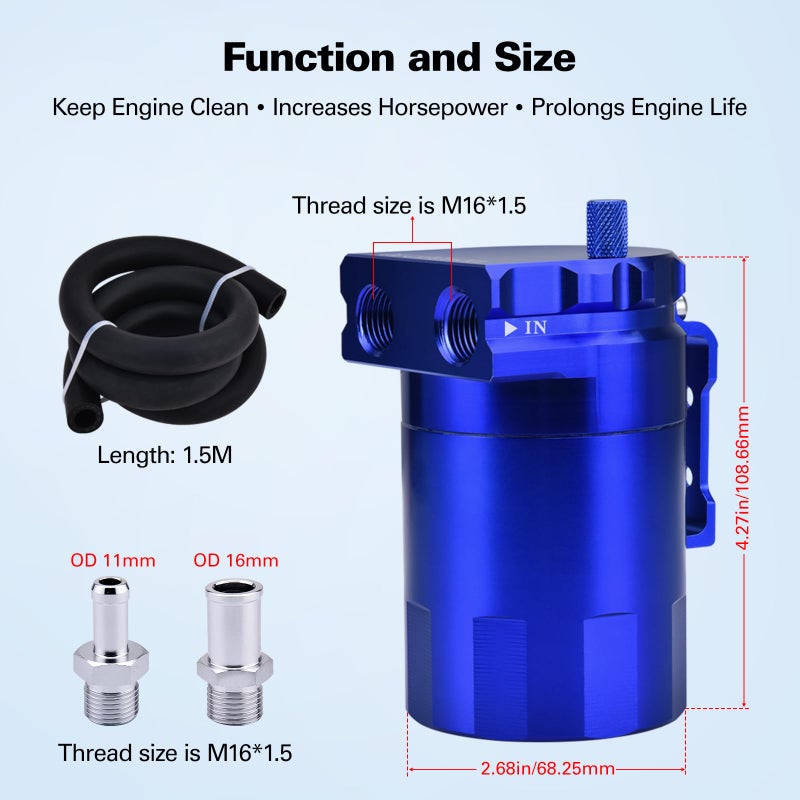 SPEEDWOW Universal Oil Catch Can Tank Filter Baffled With Hose Kit, 300ML( Blue ) - Image 5